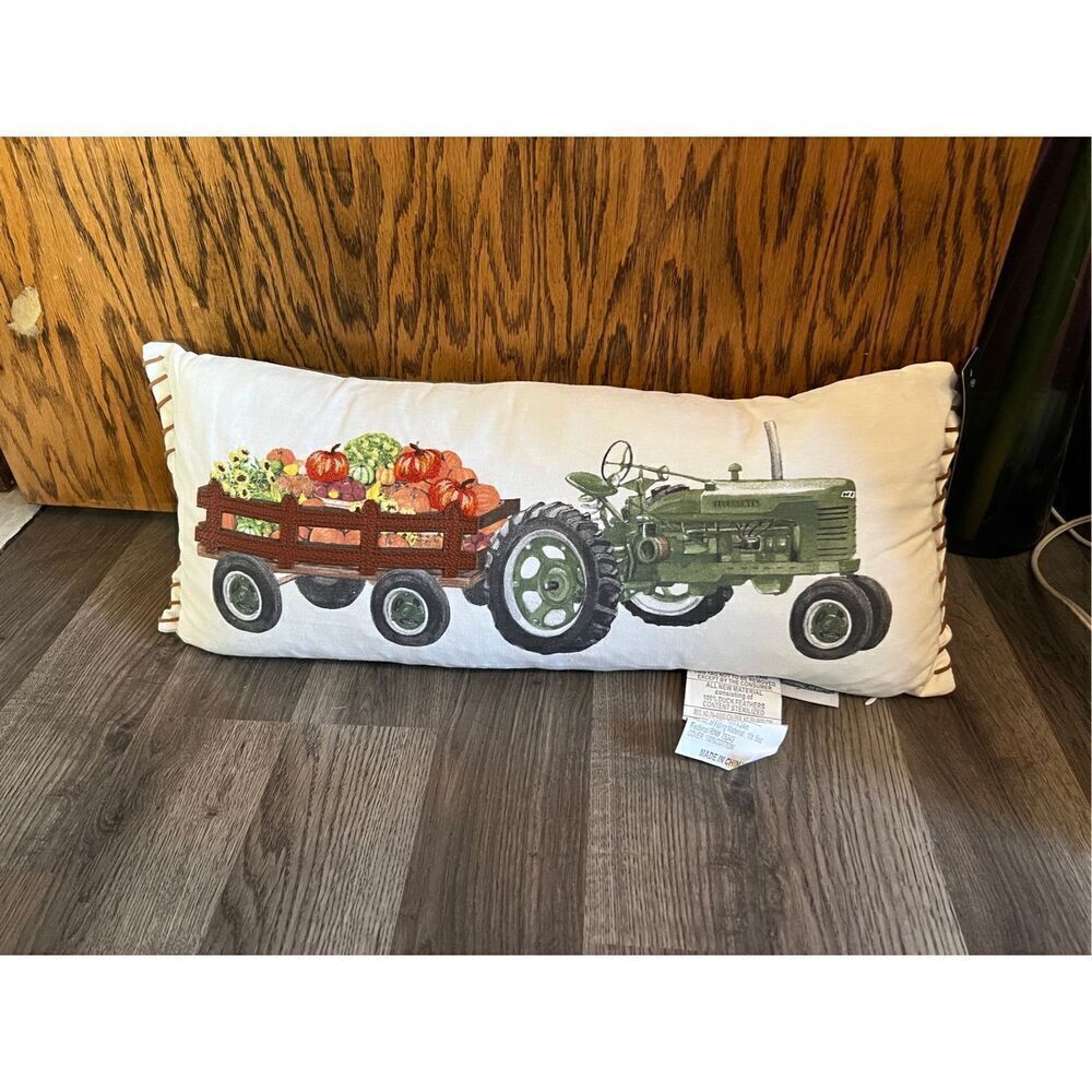 Tommy Bahama Tractor Hauling Pumpkins Decorative Pillow 9” X 23”